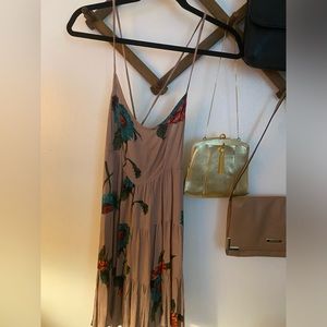 O’Neil mini spring/summer dress brown and floral with cute back tie